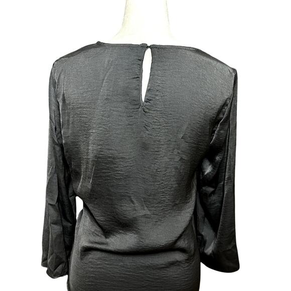 Gigi Parker Wrap Front Blouse 3/4 Sleeve Length Satin Fabric Black W Small NWT - Picture 6 of 11
